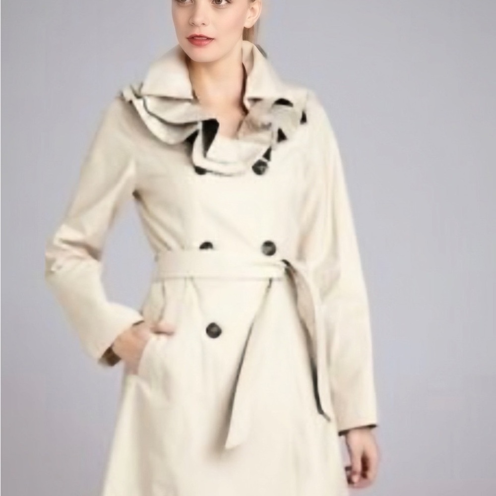 Betsey Johnson Double Breasted Ruffled Trench Coat size Medium